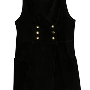 Free People Black Sleeveless Suede Dress with Brass Buttons